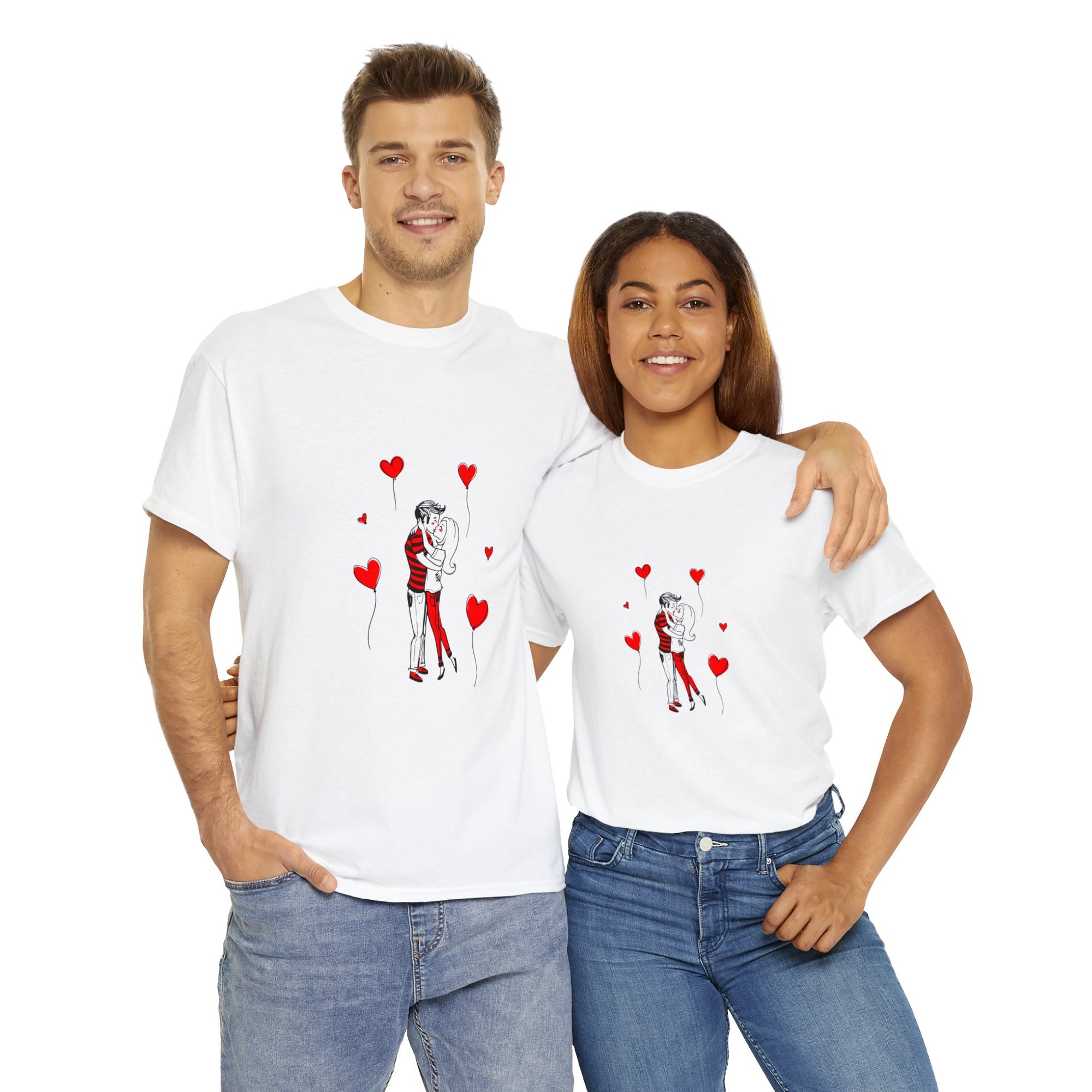 Couple Love with Red Heart T-Shirt